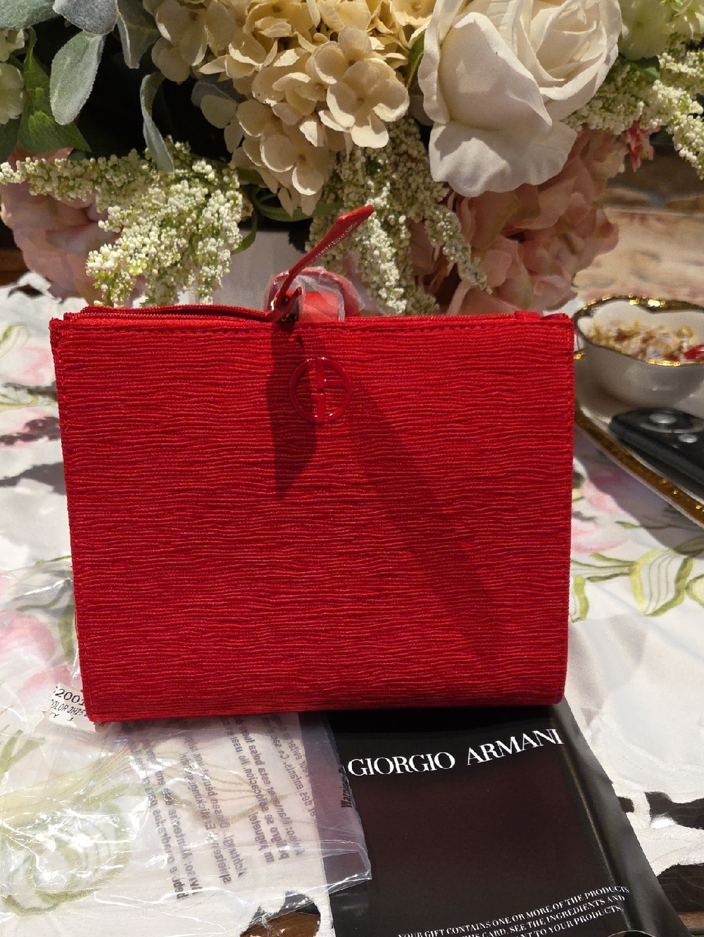 Nwt Cosmetic Bag Giorgio Armani Vibrant Red Textured As Wristlet Clutch